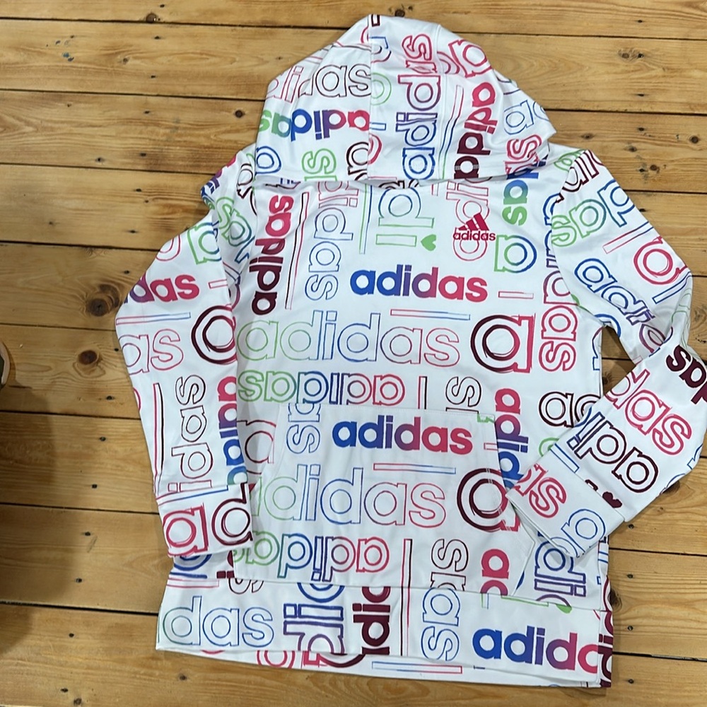 Adidas Hoodies size M (10-12) Youth Girl Sweatshirt. White- Multicolor - Picture 3 of 5